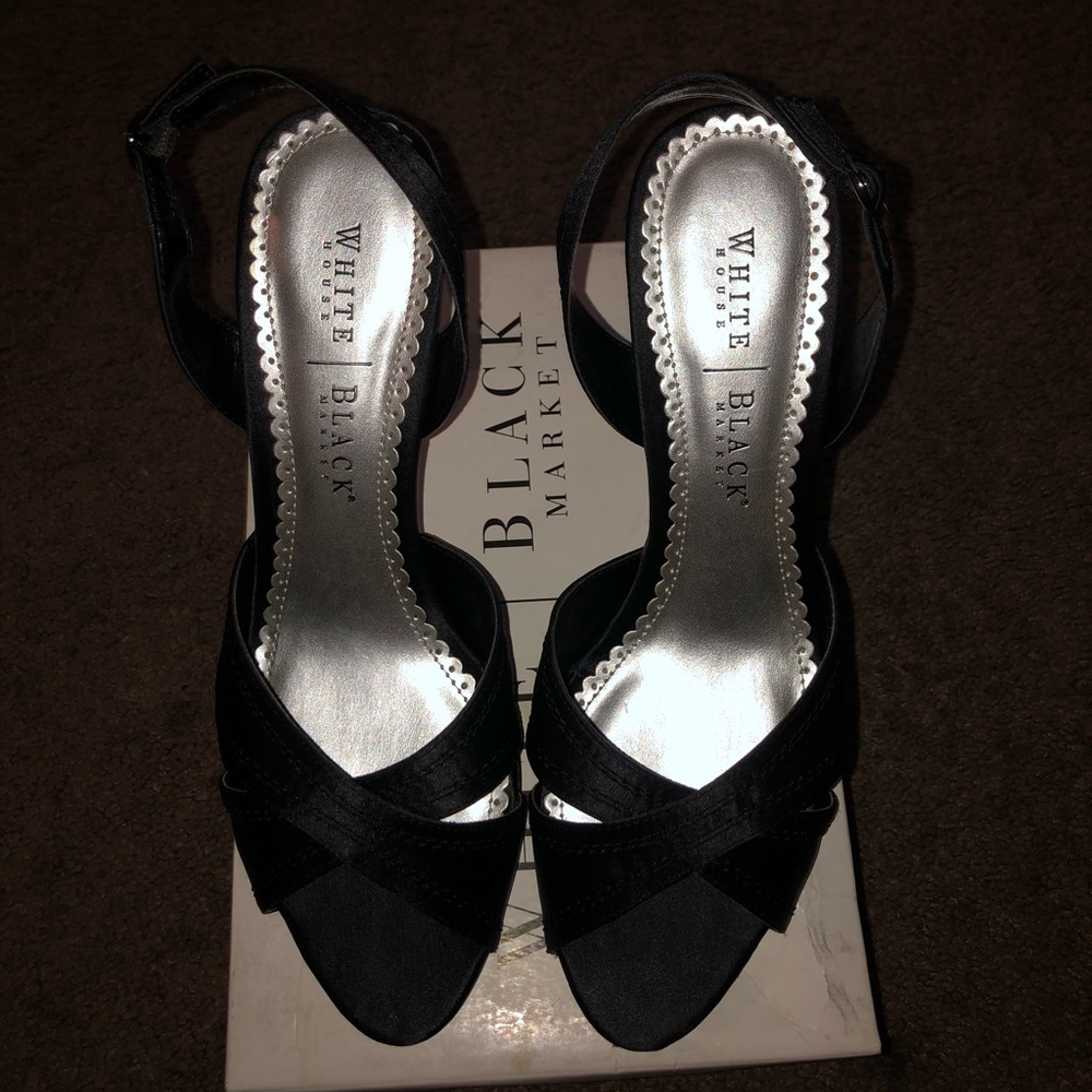 Black satin heels